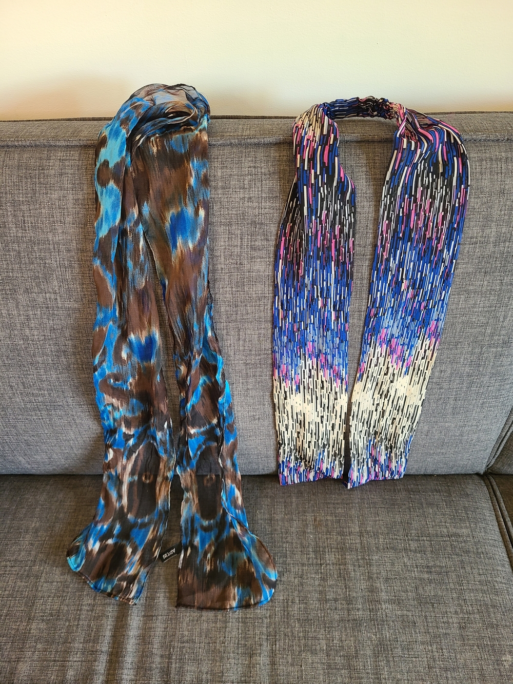 Two Lightweight Patterned Hair Scarves - Blue & Multicolor